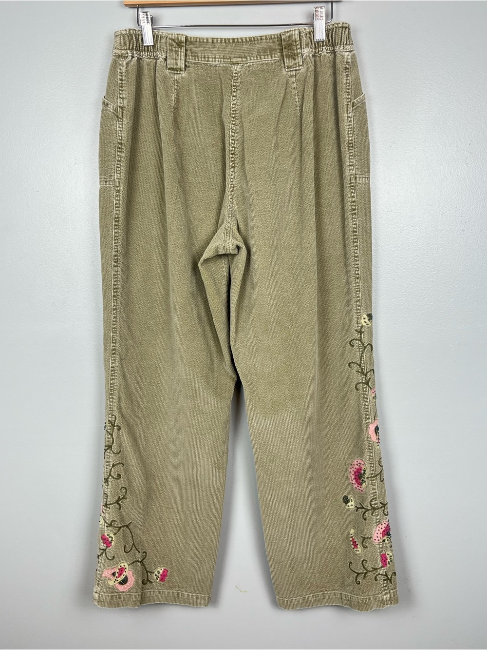 J.Jill green 100% cotton embroidered beaded corduroy straight leg pants, 10P. - Picture 2 of 10